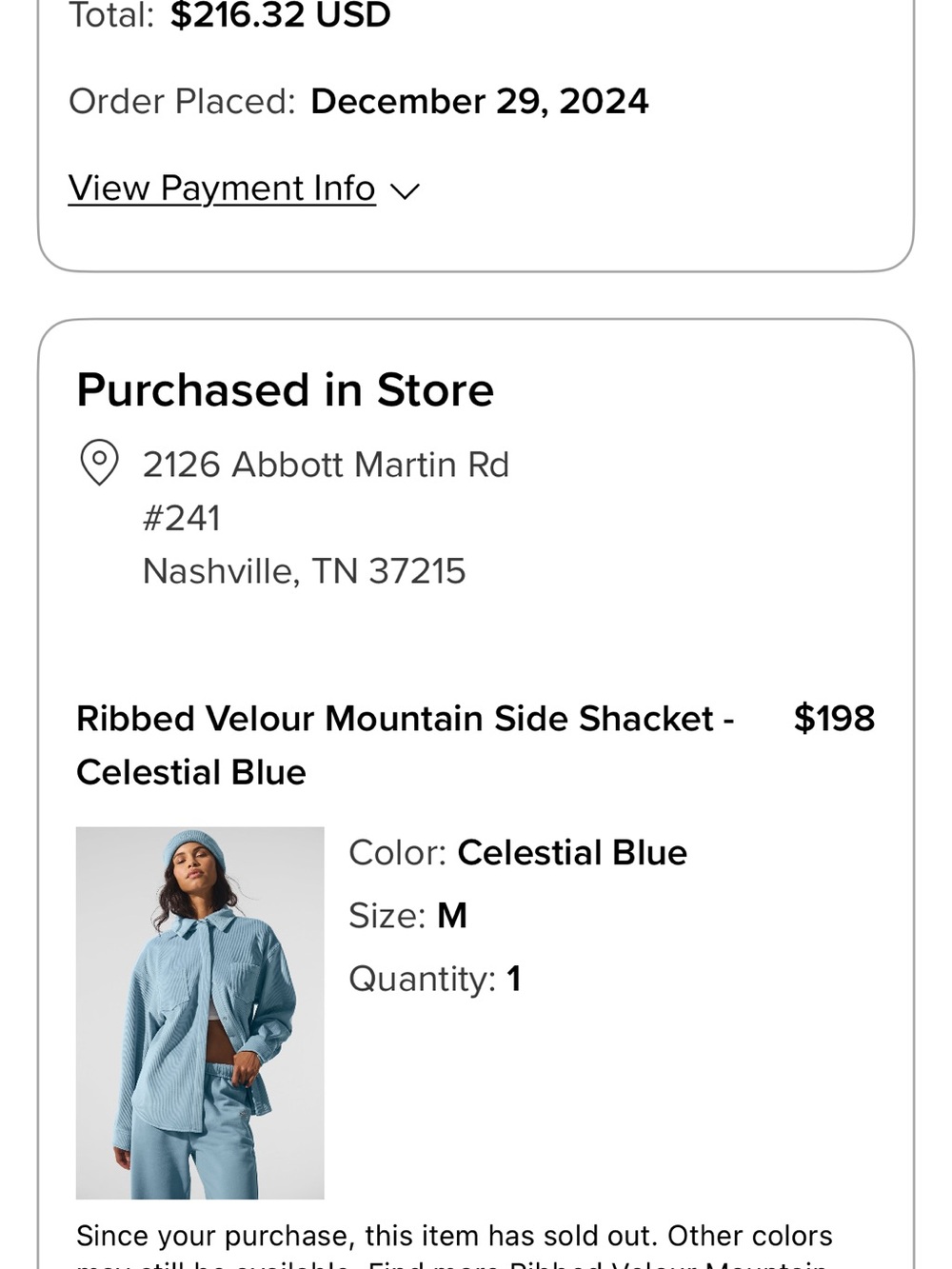 ALO Yoga Ribbed Velour Mountain Side Shacket - Celestial Blue - Size Medium - Picture 9 of 9